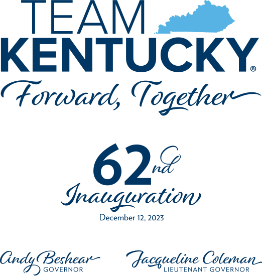 This is an image of the TEAM KENTUCKY, Forward Together, 62nd Inauguration (December 12, 2023) announcement header.